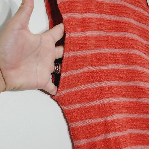 Loft Orange Cap Sleeve Cotton Faux Side Tie Waist Stripe Business Casual Travels - Picture 5 of 11